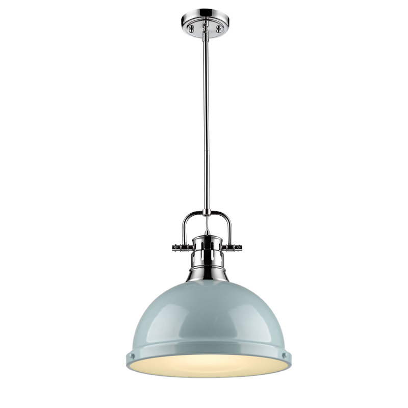 Luminaire suspendu dôme en acier à intensité variable 1 lumière Calico, Écume de mer, écume de mer, Chrome chrome