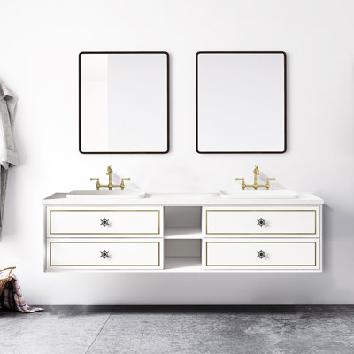 Meuble-lavabo mural 84 po avec lavabo à fixation au mur 84 po, blanc