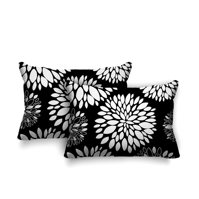 Coussin lombaire intérieur / extérieur à motif floral Fiesta, Noir