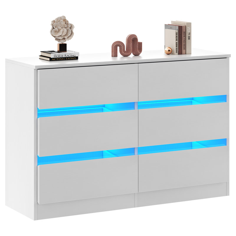 White MDF Double Dresser with LED Lights for Nursery