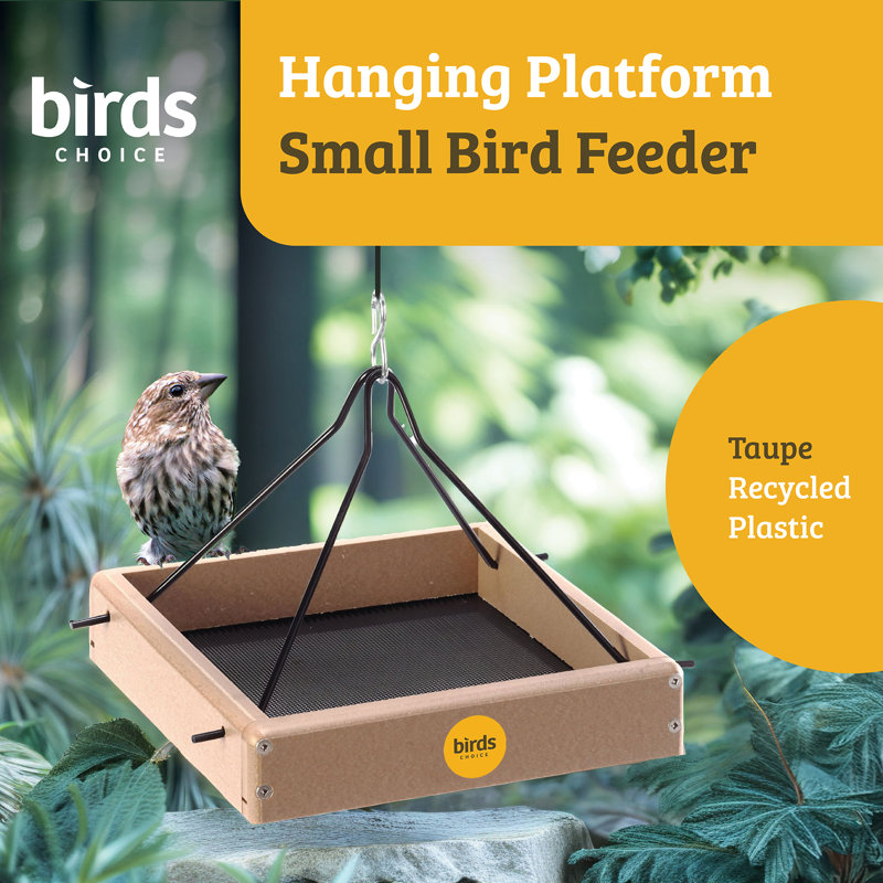 Beige Recycled Plastic Hanging Platform Bird Feeder with Metal Rods