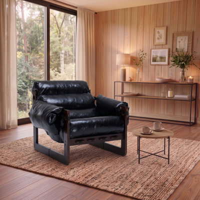 Vintage Lounge Chair with Removable Armrests - Water-Repellent Oil Wax Finish, Mortise and Tenon Joinery, Rubberwood Frame