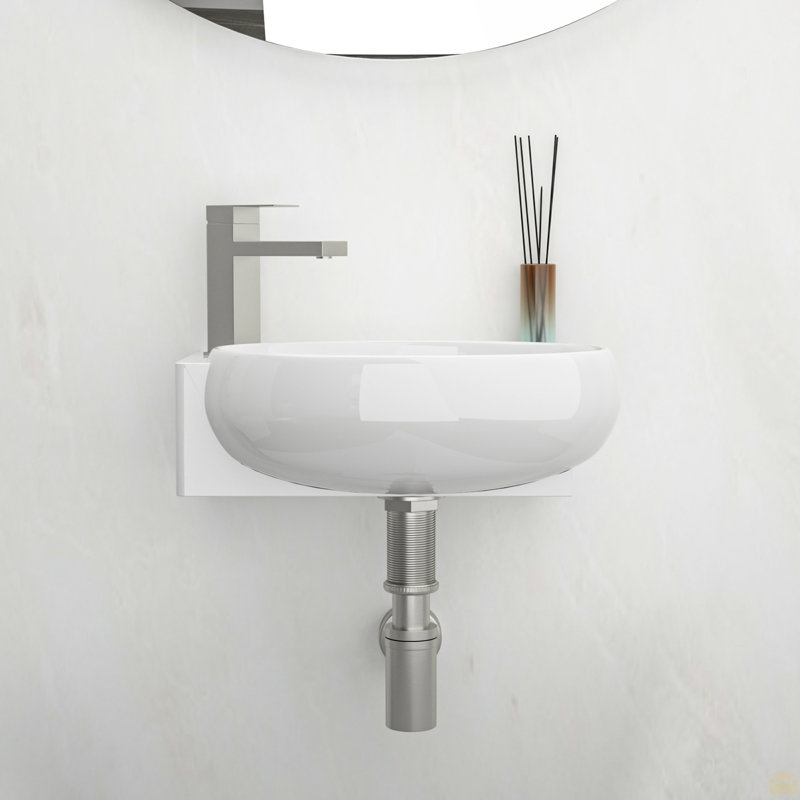 Lavabo de salle de bain mural rectangulaire en céramique 16,5 x 11 pouces avec trou de robinet simple