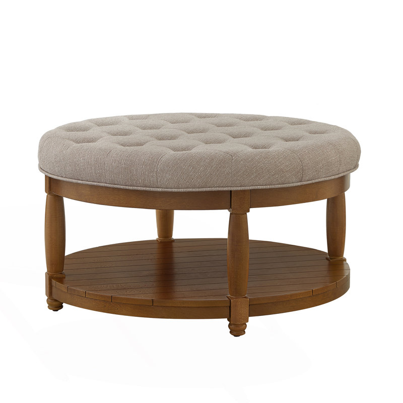Grande table basse avec repose-pieds capitonné et rembourré avec tablette, Lin lin, Brun
