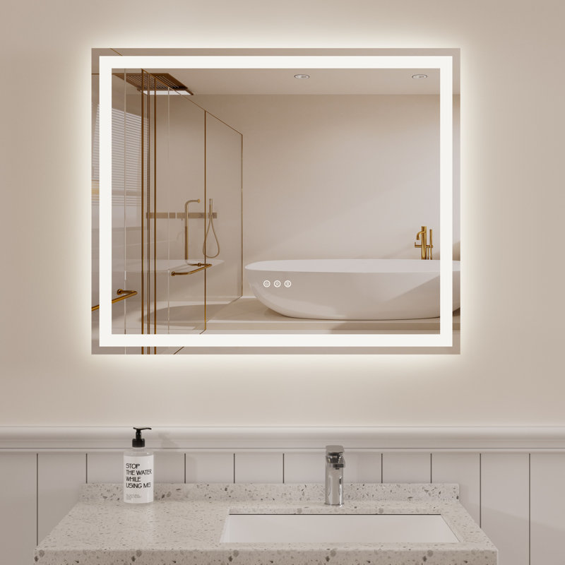 Rectangular Frameless LED Bathroom Vanity Mirror, 30" x 36"