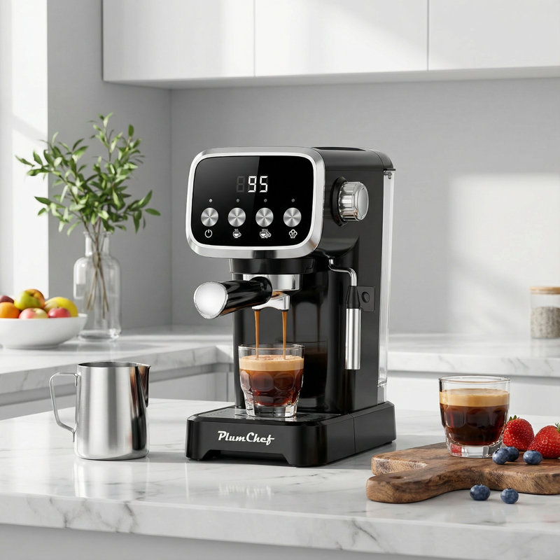 Cafetière espresso compacte 20 bars avec mousseur à lait - chauffe-tasses encastré, peu encombrant