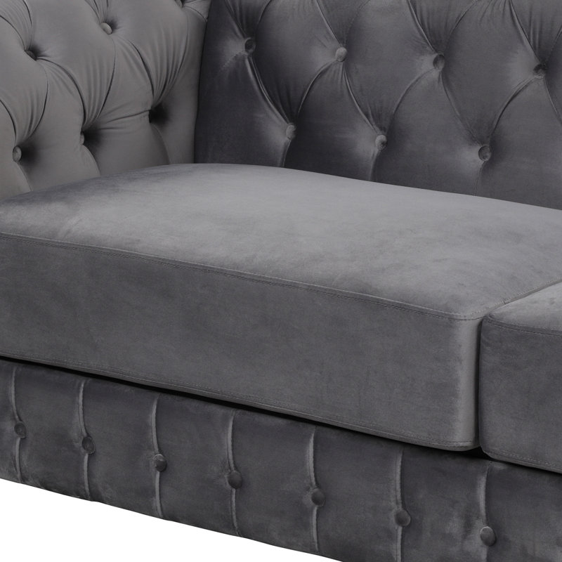 Canapé en velours à accoudoirs ronds, Gris, H 31 po x l 64 po x P 33 po