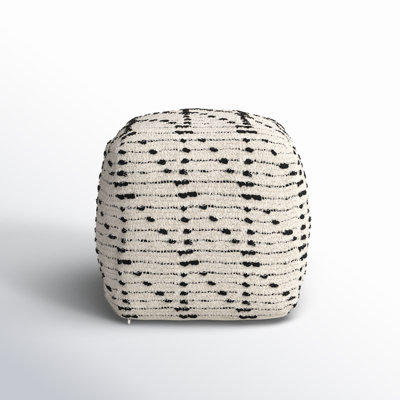 Jenna 16.0L X 16.0W X 16.0H Cream/Black Cotton Patterned Pouf by Joss & Main