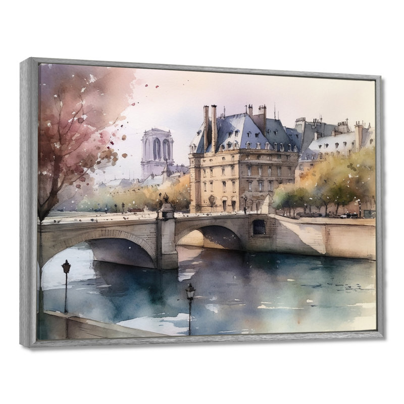 Aquarelle de Paris, France IV - reproduction, H 24 po x l 32 po x P 1 po, Encadrement argenté