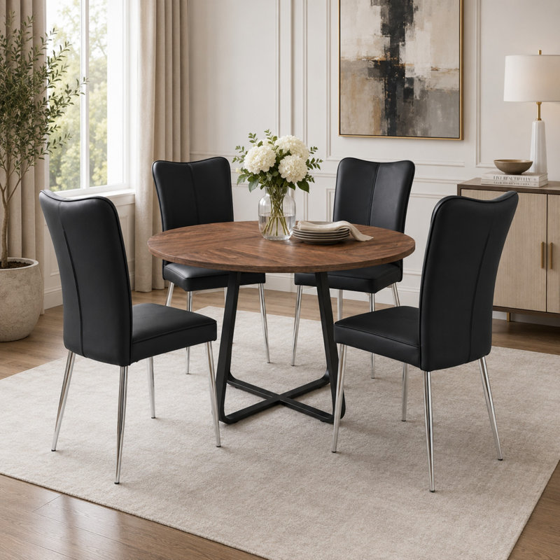 Chaises de salle à manger modernes et ergonomiques en similicuir de 18 po de hauteur avec pieds en métal, Noir