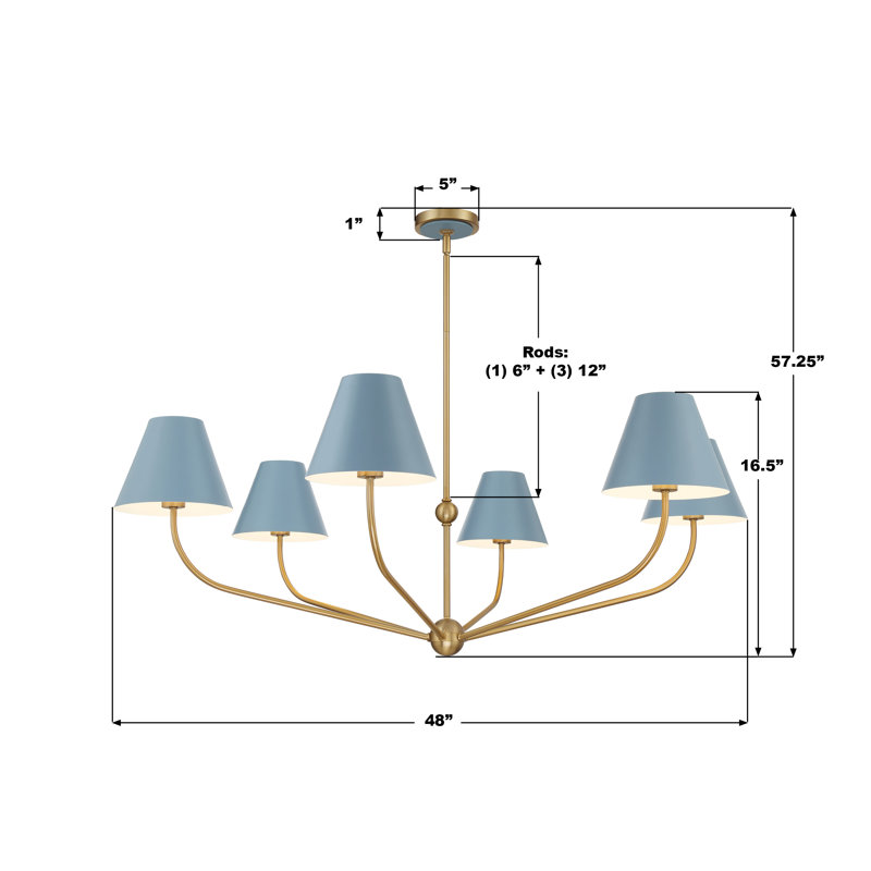 Augustina Light Vibrant Chandelier, Blue/White, 6, 12.6"H x 48"W x 48"D