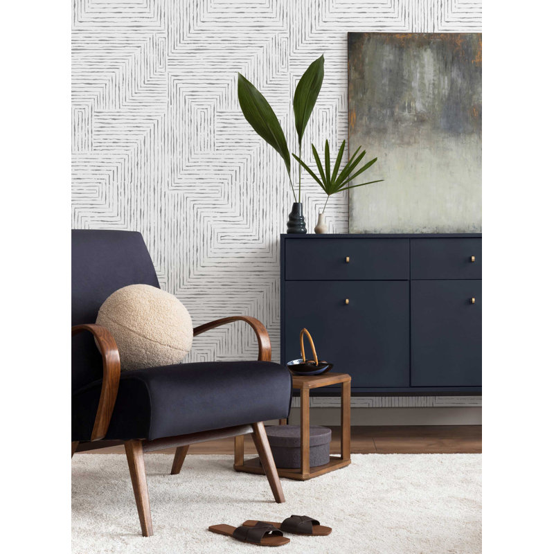 Geometric Watercolor Lines Peel And Stick Vinyl Wallpaper, Grey