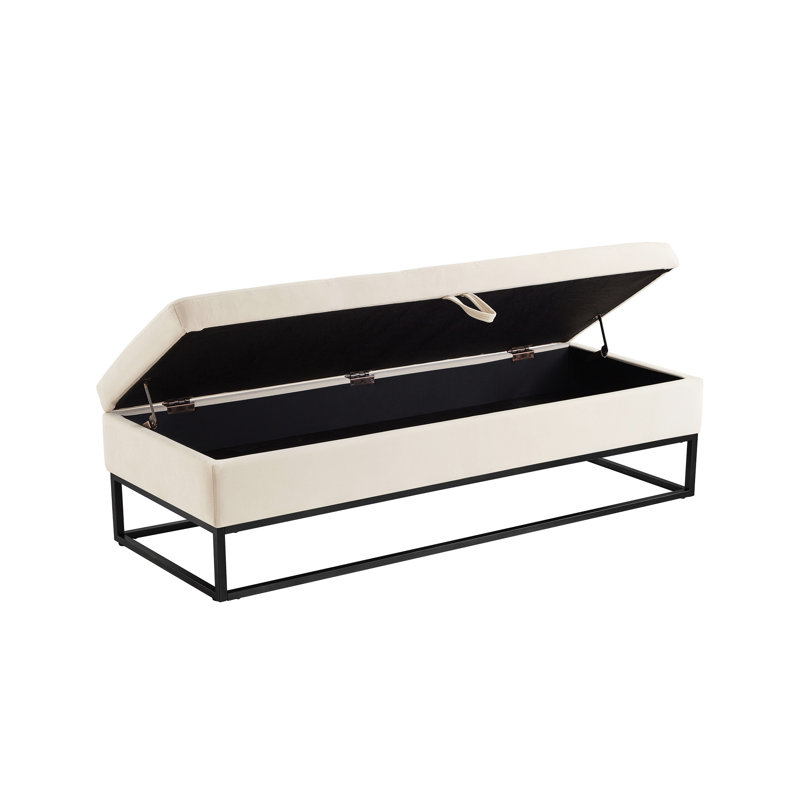 Banc de rangement pour repose-pieds beige en velours 58,6 po - Multifonctionnel pour entrée de style contemporain, Beige