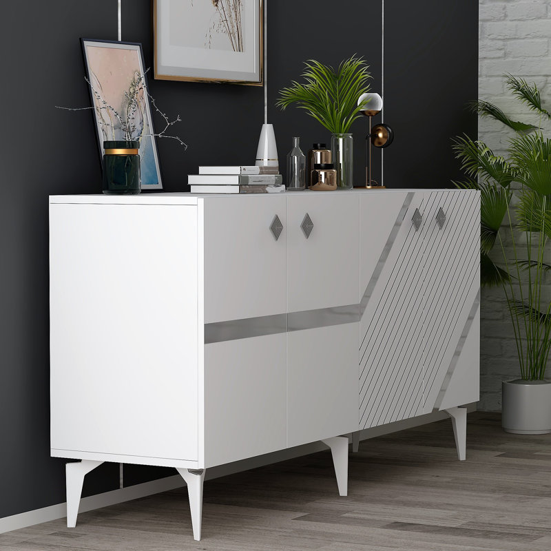 Zeiger 150 Cm Wide Sideboard, White/Silver