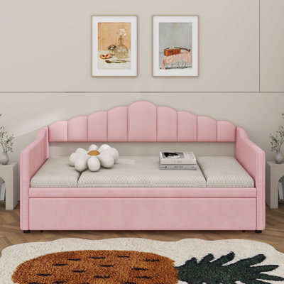 Upholstered Twin Size Daybed With Adjustable Height Pop Up Trundle