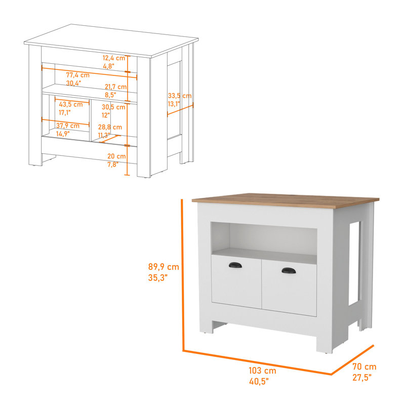 Kardel Wood Kitchen Island, White
