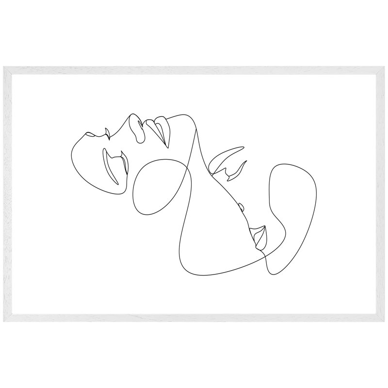 Aslaug Man And Woman Touch By One Line - Single Picture Frame Print, 76cm H x 114cm W x 4cm D, White Framed