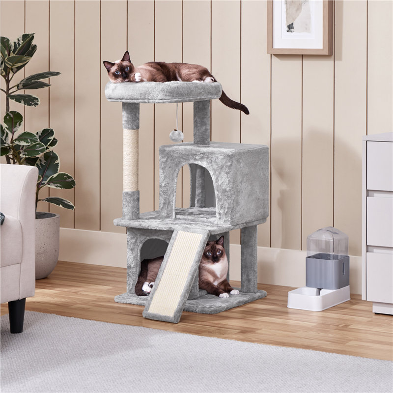 36? h multilevel cat tower with double condos Therese, Gris pâle