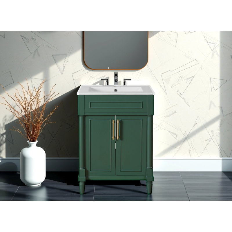 Meuble-lavabo 24 po avec lavabo intégré en céramique, meuble-lavabo à double porte et meuble-lavabo simple, Vert
