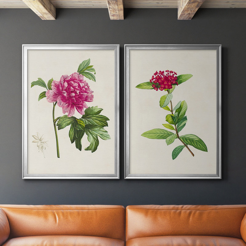 «Pretty Pink Botanicals I», ensemble de 2 reproductions d'art sur toile encadrées, H 41,25 po x l 61 po x P 1,25 po, Argent