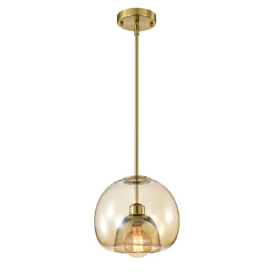 Mirka Brass Pendant Ceiling Lamp With Amber Impressed Glass Shade