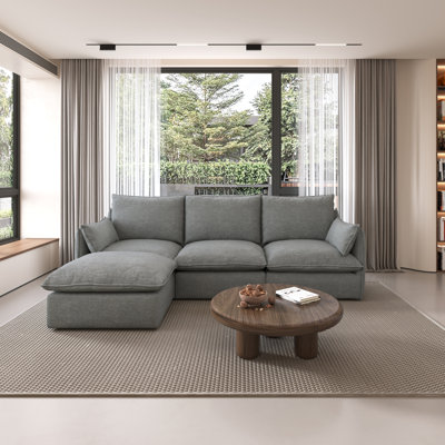 94.6" L-Shaped Cloud Couch, Linen Blend Spill-Proof Fabric Cloud Sectional Couches For Living Room, Convertible Modular Sectional Sofa With Deep Seats & High-Back, Removable Washable Sofa Covers