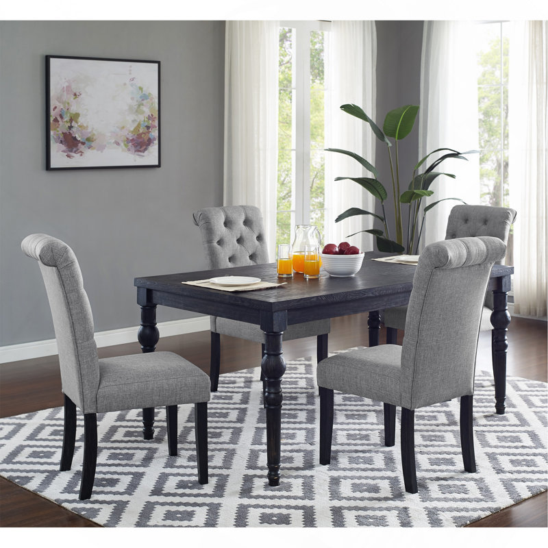 Ensemble de salle à manger en bois gris avec 4 chaises et meubles de salle à manger, 5 pièces: table, 4 chaises, Gris