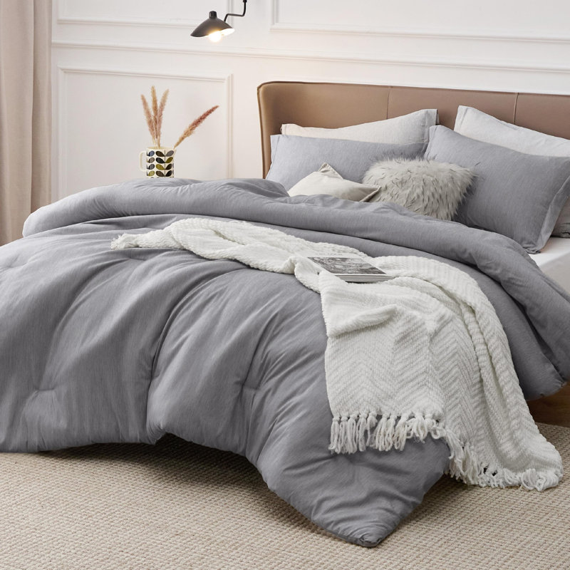 Bedding, Oversized King Comforter + 2 King Shams, Dark Gray