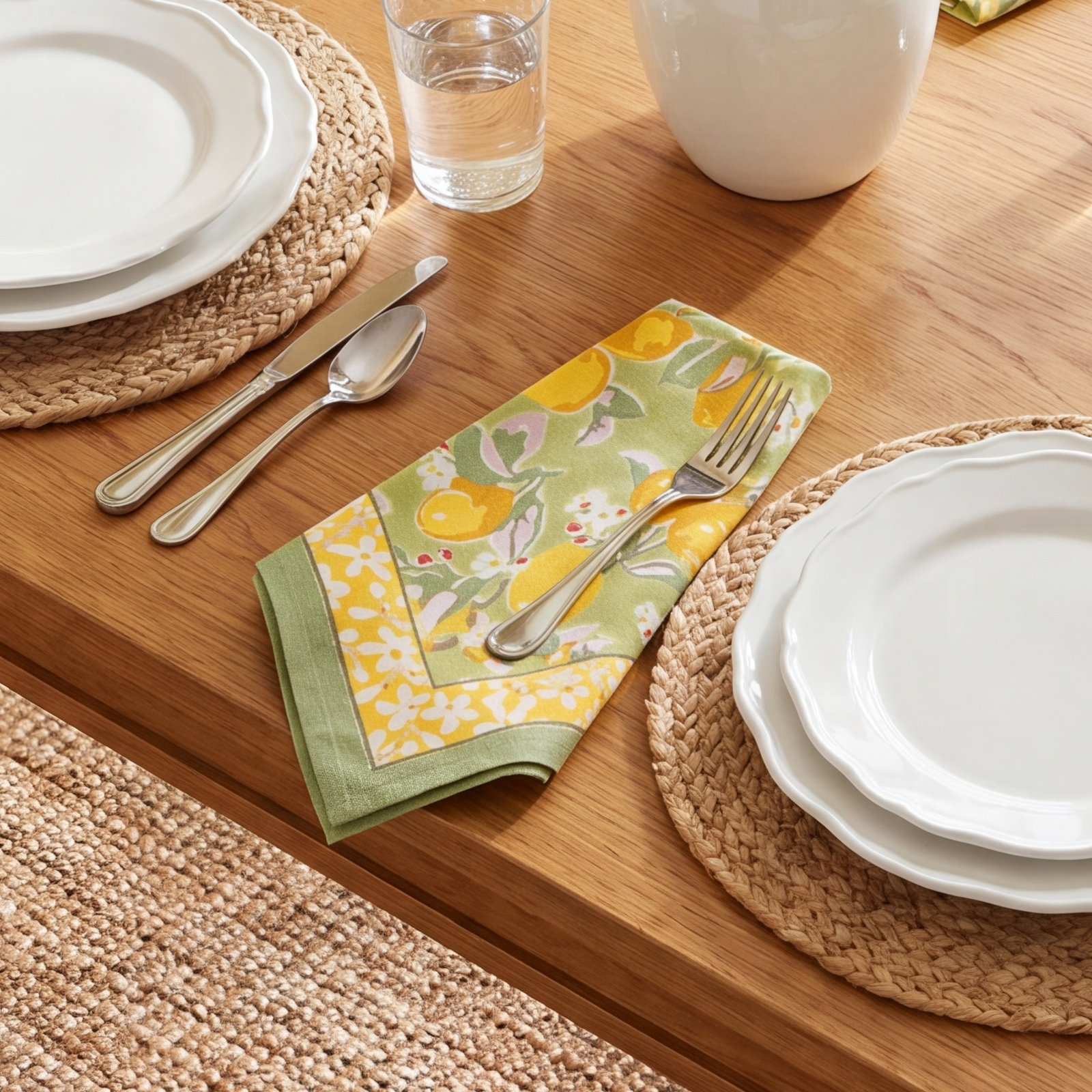 Linen Napkin, Vert/Yellow
