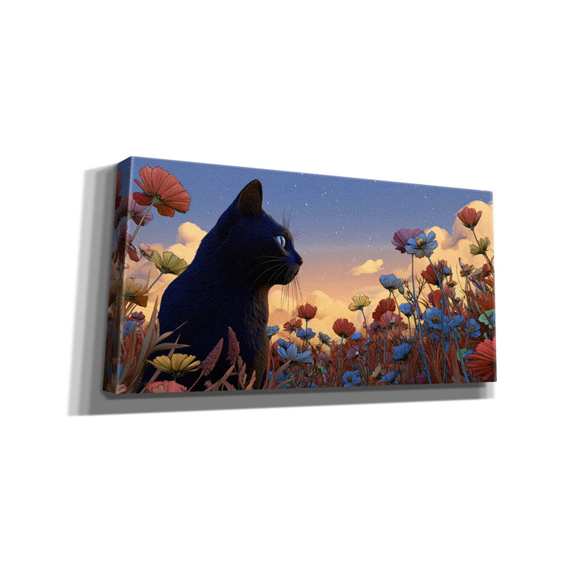 Toile épique Graffiti «Black Cat Meadow» par Ann Klee, 60 po x 30 po