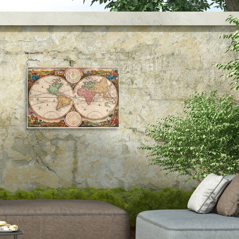 Marcus Jules, carte du monde en plein air, toile, 22" H x 32" W