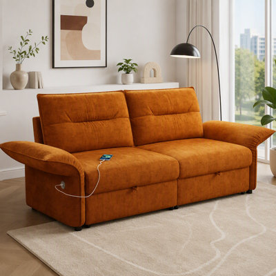 Convertible 85-Inch Sofa Bed with Plush Fabric and Sturdy Wood Frame
