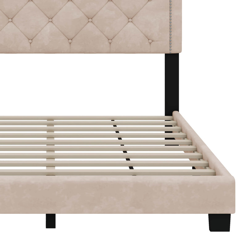 Lit plateforme tapissier Bilgehan, Beige, Grand