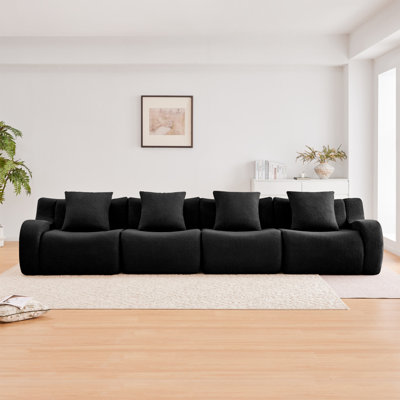 Canapé 4 places sans os, tissu en peluche de haute qualité, sans accoudoirs incurvés requis, conception antidérapante, emballage sous vide à haute densité en éponge 32D, pour salles d'étude, noir