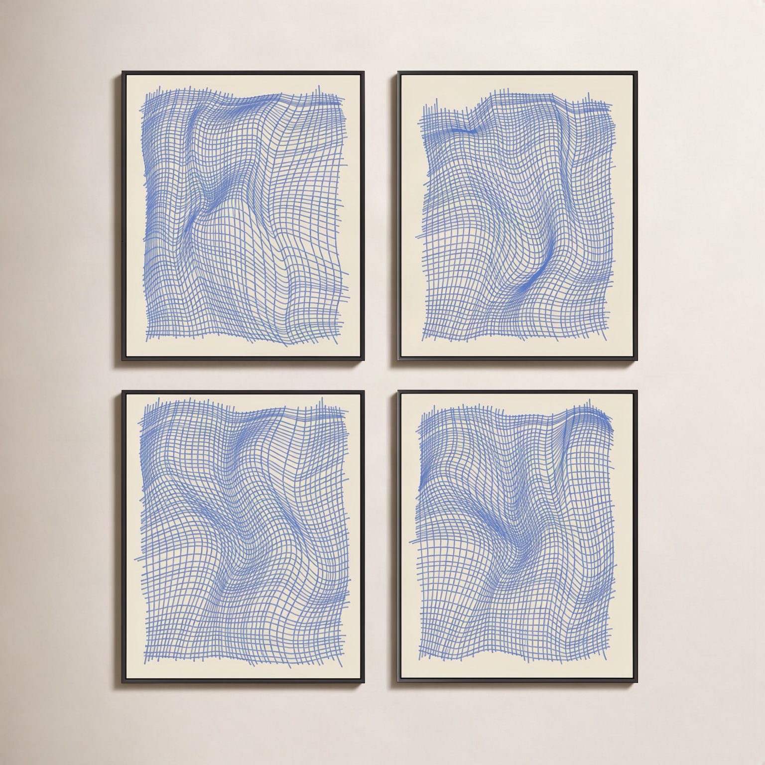 Netting 4-Piece Print Set by Jacques Pilon, Black Single Structure Framed Canvas, 38" H x 120" W x 1.25" D