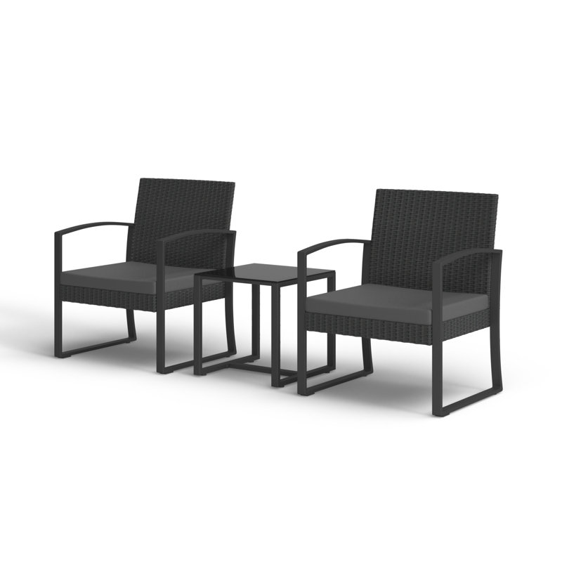 Amarys 2 - Ensemble de conversation avec coussins pour 2 personnes, Noir, noir, noir, noir