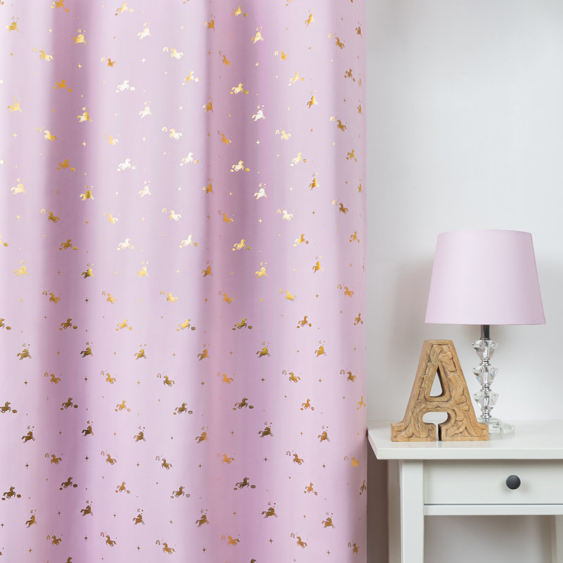 Paire de rideaux occultant Golden Enchanted Unicorn Polyester, Rose clair, L 52 po x L 63 po