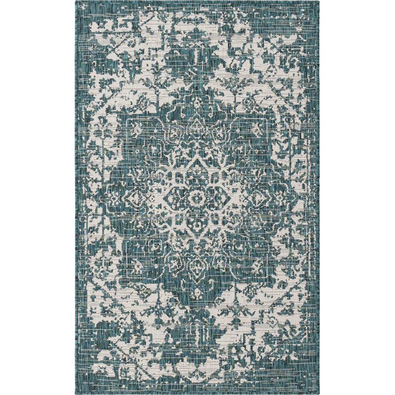 Power Loom Teal Indoor/Outdoor Rug, Rectangle 91 x 152cm