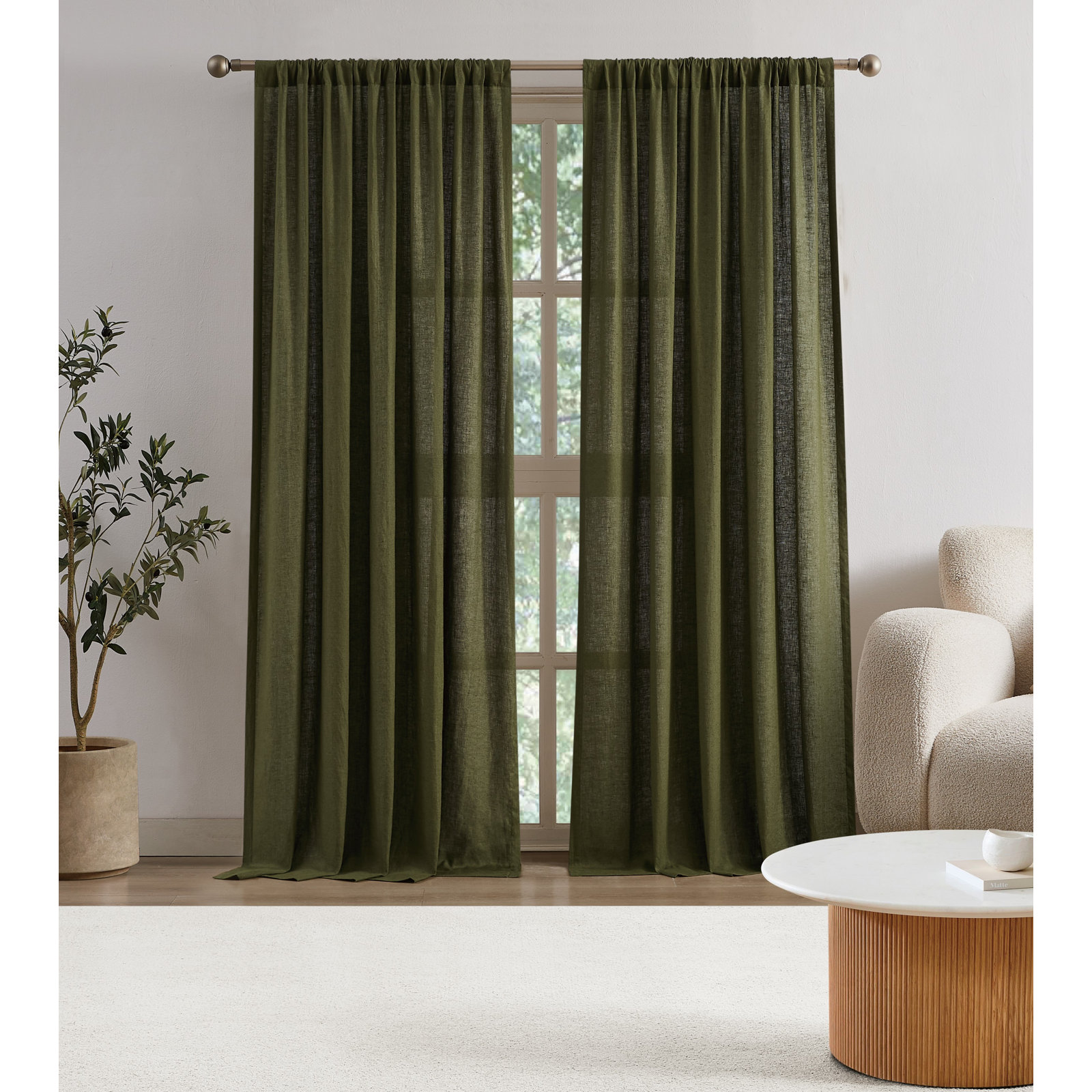 Linen Room Darkening Curtain Panel, 50 x 108, Moss Green