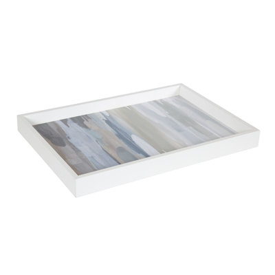Plateau décoratif de 13 po x 19 po en bois avec repose-pieds / table basse «Intuition Blue and Tan»