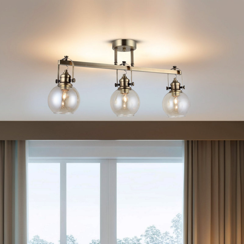 Elegant Antiquation Metal Chandelier, 35.0 in Height | Ø5.5 in Glass Cap | Base Plate: 12 x 12 x 1.2 in | 3 x E27 Socket (Max 40W) | Perfect for Dining Room, Living Room & Entryways, Stylish & Functional Lighting