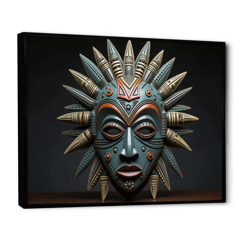Chayla, masque tribal africain Luba - reproduction sur toile, H 34 po x l 44 po x P 1,5 po, Cadre flottant noir
