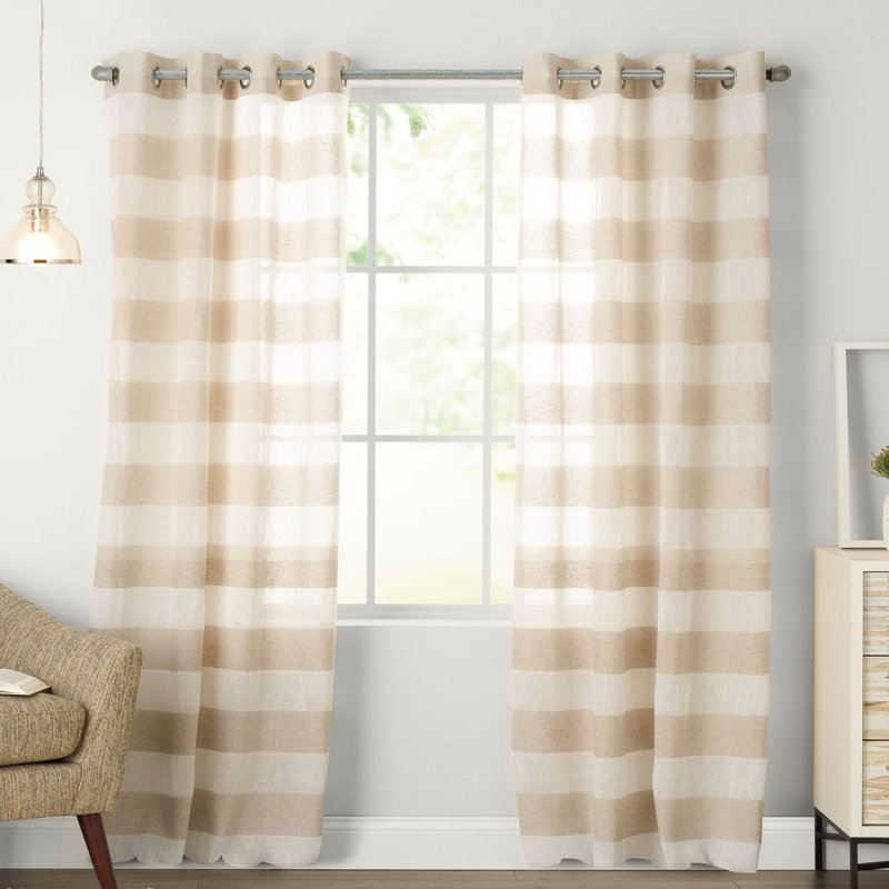 Wendler Polyester / Linen Semi-Sheer Stripped Curtain Panel with Grommet Top, 50" W x 95" L
