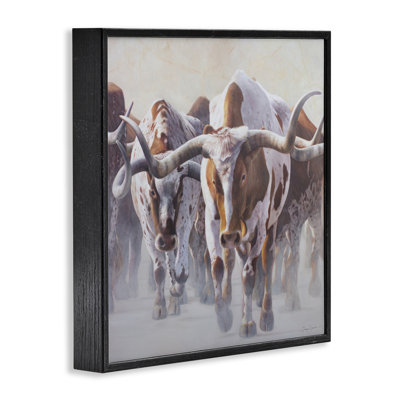 Herd of Longhorns on Ranch Framed Giclee, design by James Corwin