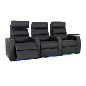 Orren Ellis Leather Power Reclining Home Theater Seating with Cup ...