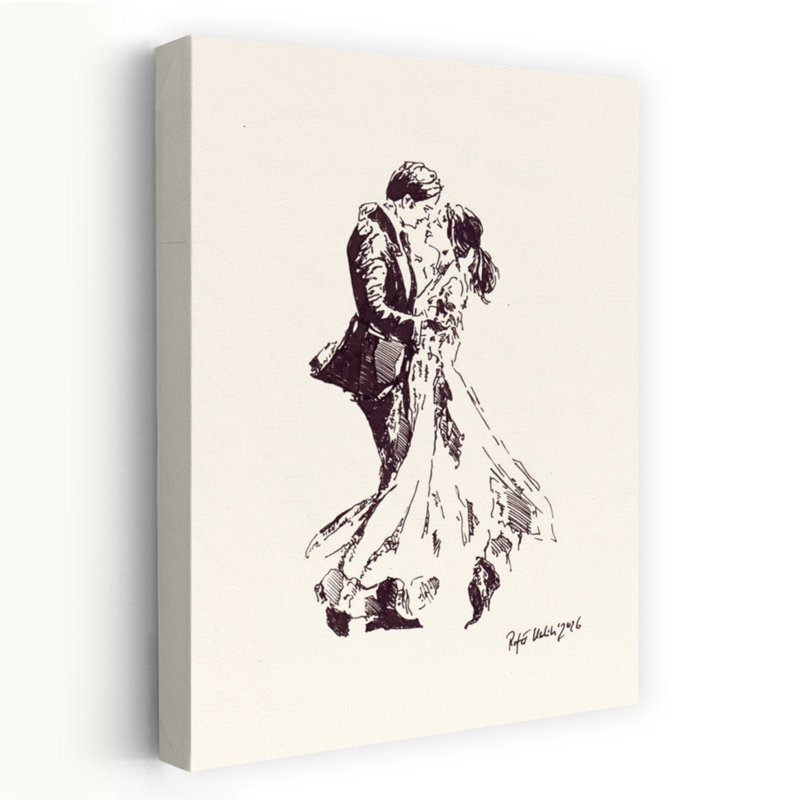 Romantic Ink Sketch Of A Couple Embracing And About To Kiss by Rafal Kulik - Wrapped Canvas Print, 45.72 cm H x 30.48 cm W