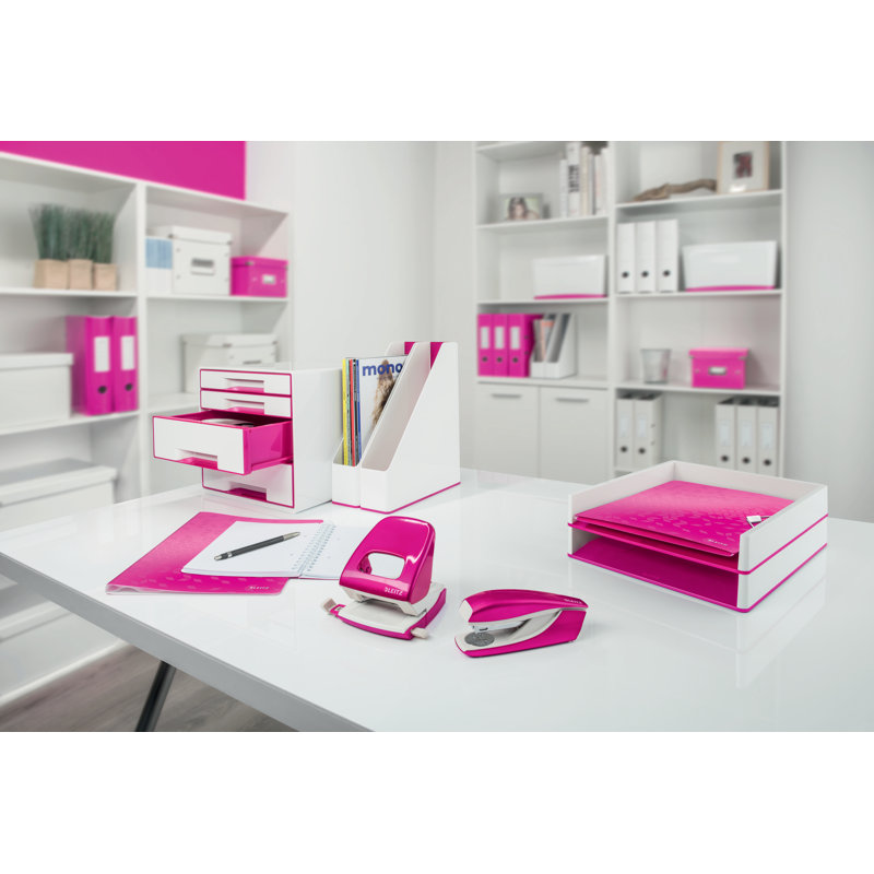 Free Standing Magazine Rack, White/Pink