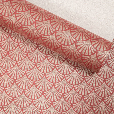Jeddo  Lotus Flower Red Glitter Textured Vinyl Floral Wallpaper 10m x 53cm Roll