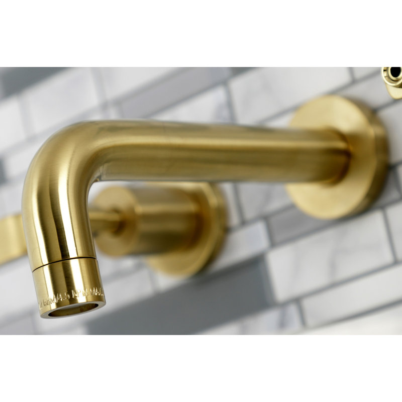 Kingston Brass Whitaker Two-Handle 3-Hole Wall Mount Bathroom Faucet, Brushed Brass