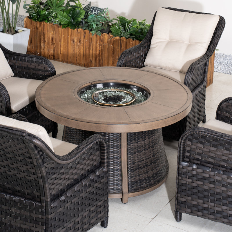 Ensemble repas d'extérieur pour 4 personnes avec table ronde, coussins inclus